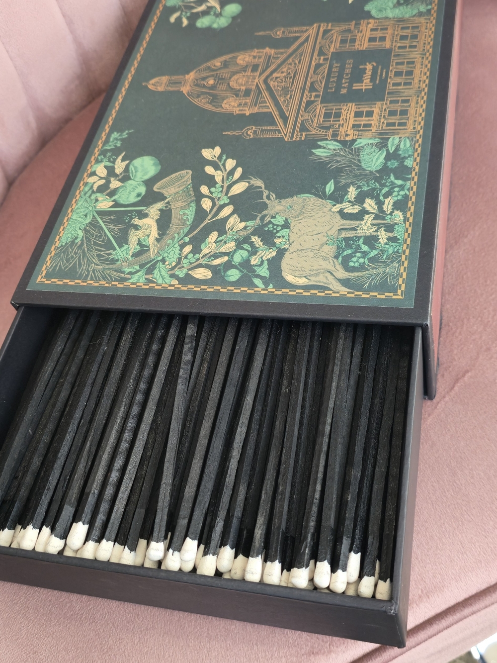 Luxury Harrods Decorative Matchstick Box - Green and Gold